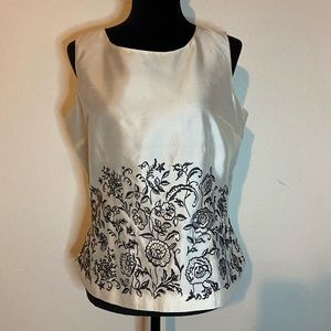 Silkland 100% Silk White/Black Embroidered Tank Top Size Medium